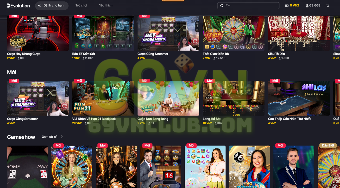 Mỗi sảnh cược tại Casino 69VN cung cấp cho hội viên các trò chơi khác nhau