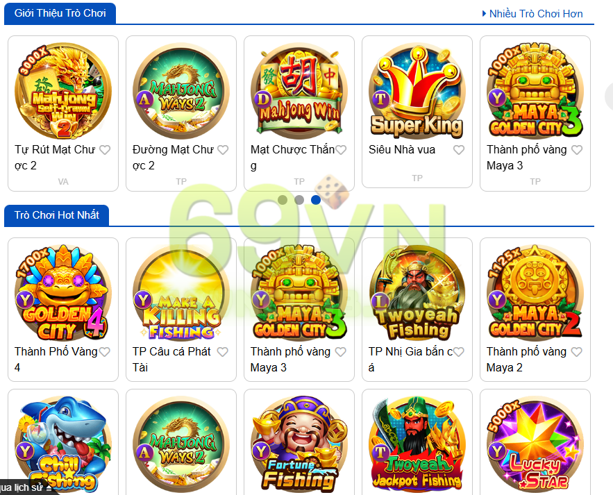 Đa dạng các slot game nổ hũ tại nhà cái 69VN